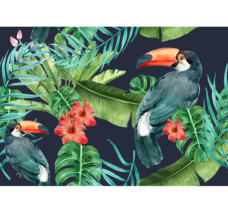 Tropical trees and birds  tree mural - TenStickers