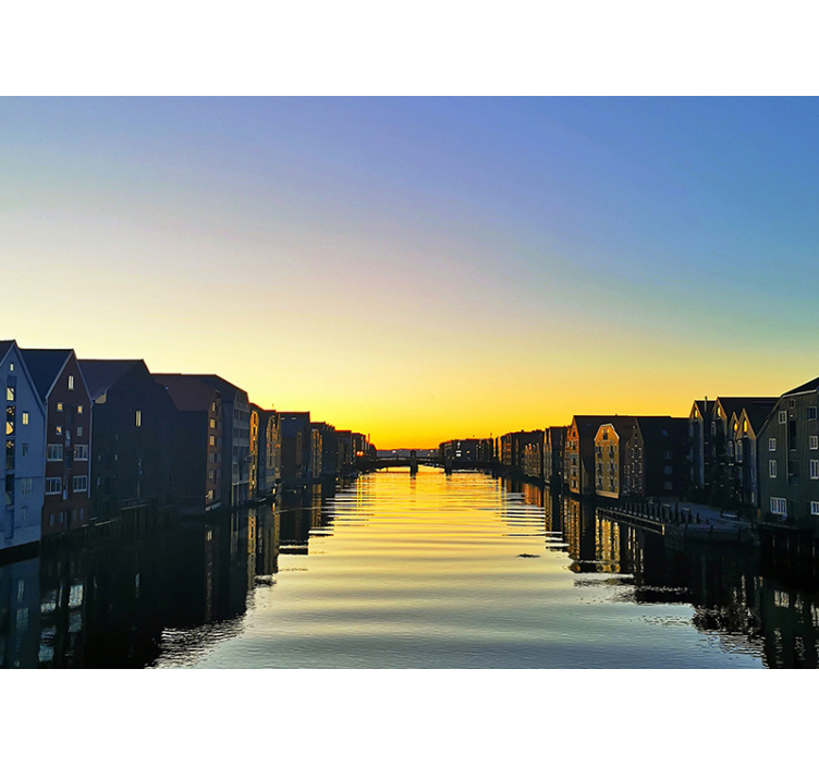 Canal Sunset Reflection city wall mural - TenStickers