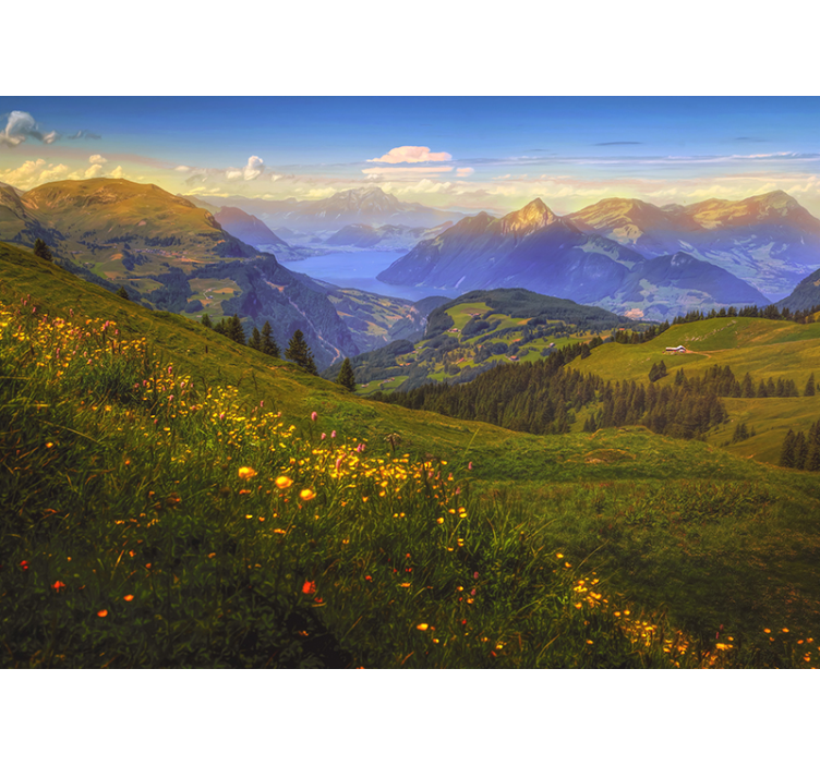 Landscape wall mural mountainous meadow view - TenStickers