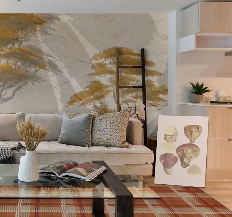 Graceful tree silhouettes living room wall mural - TenStickers