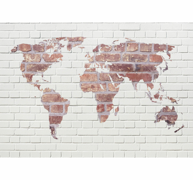 White brick world map mural - TenStickers