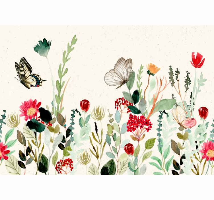 Flower wall mural floral garden butterflies - TenStickers