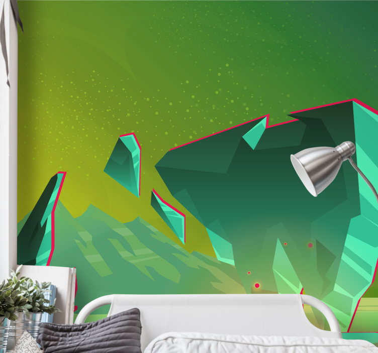 Abstract wall mural in geometric green shapes - TenStickers