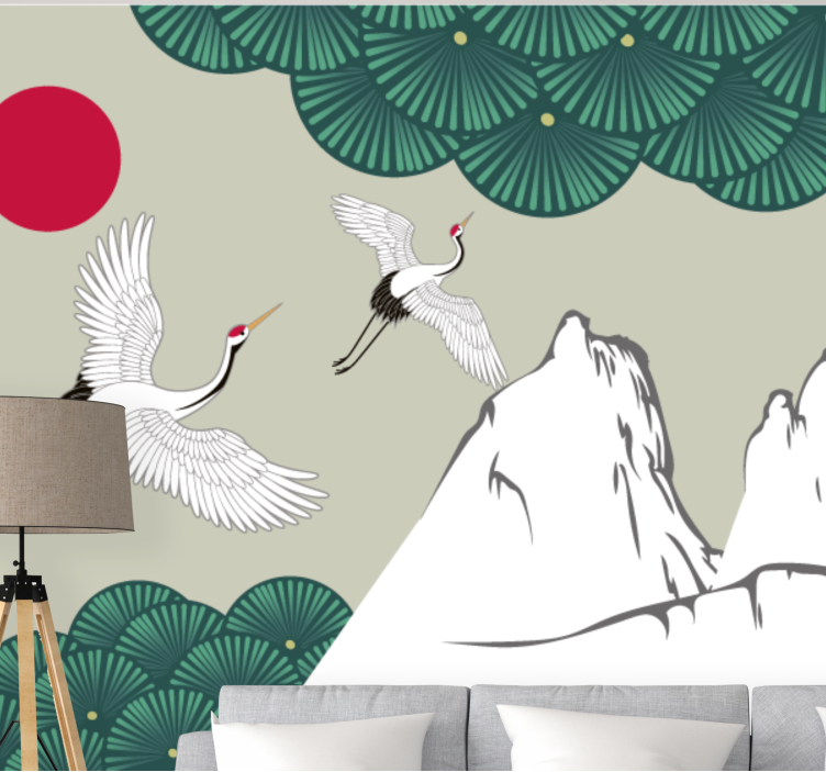 African wall mural cranes and mountains artwork - TenStickers
