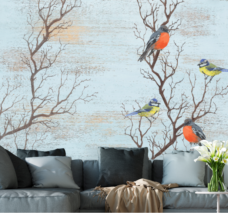 Animals wall mural birds on branches - TenStickers