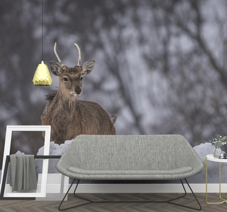 Animals wall mural deer in snow - TenStickers