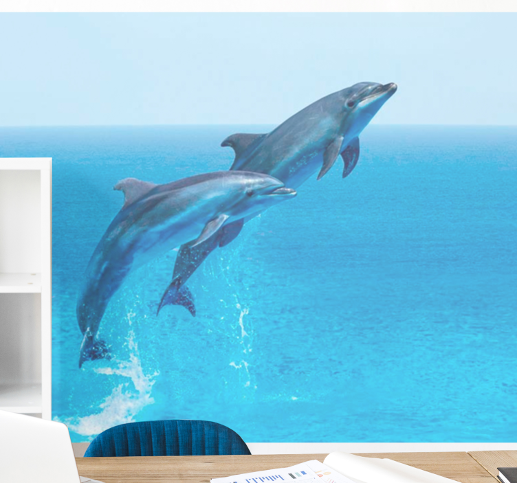 Animals wall mural dolphins leaping playfully - TenStickers