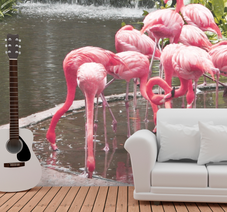 Animals wall mural flamingo gathering - TenStickers
