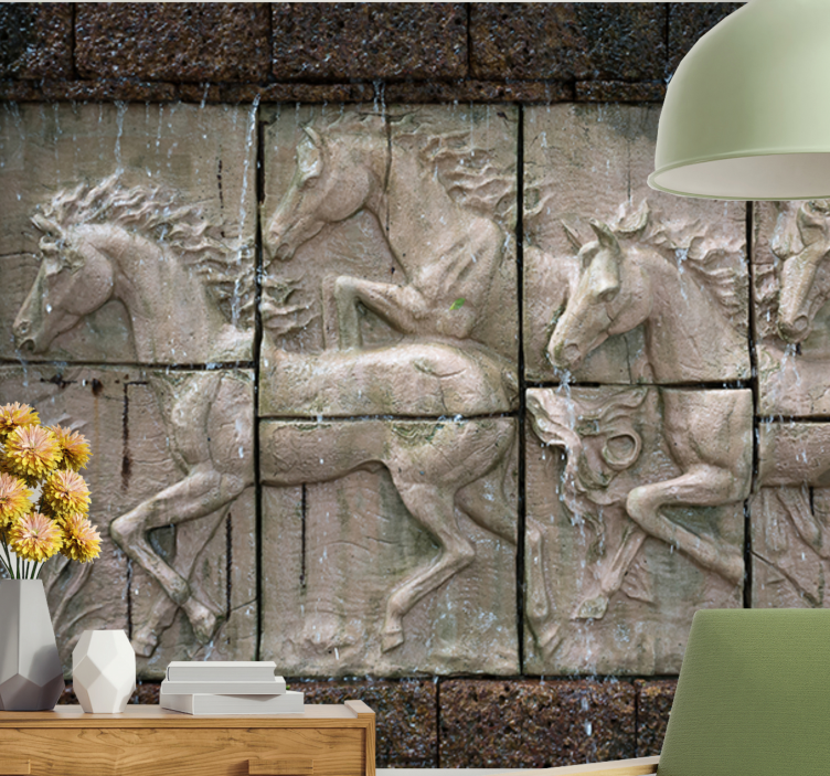 Animals wall mural galloping horses relief - TenStickers