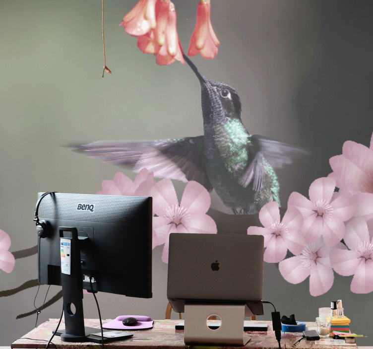 Animals wall mural hummingbird and blooms - TenStickers