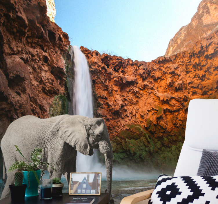 Animals wall mural majestic elephant waterfall - TenStickers