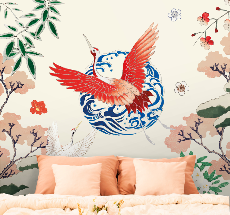 Animals wall mural majestic red crane - TenStickers