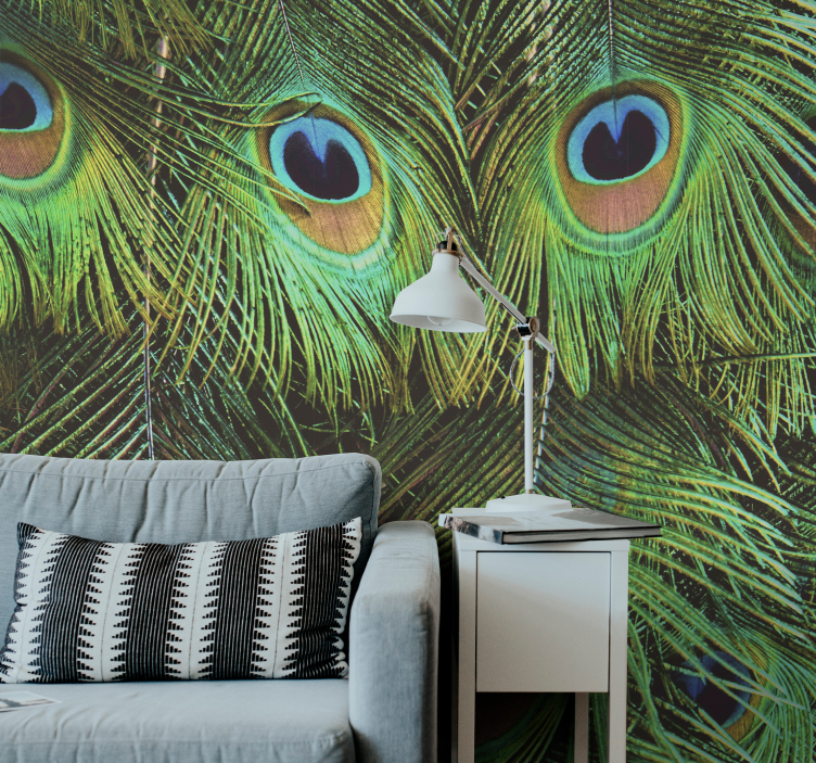 Animals wall mural peacock feather design - TenStickers