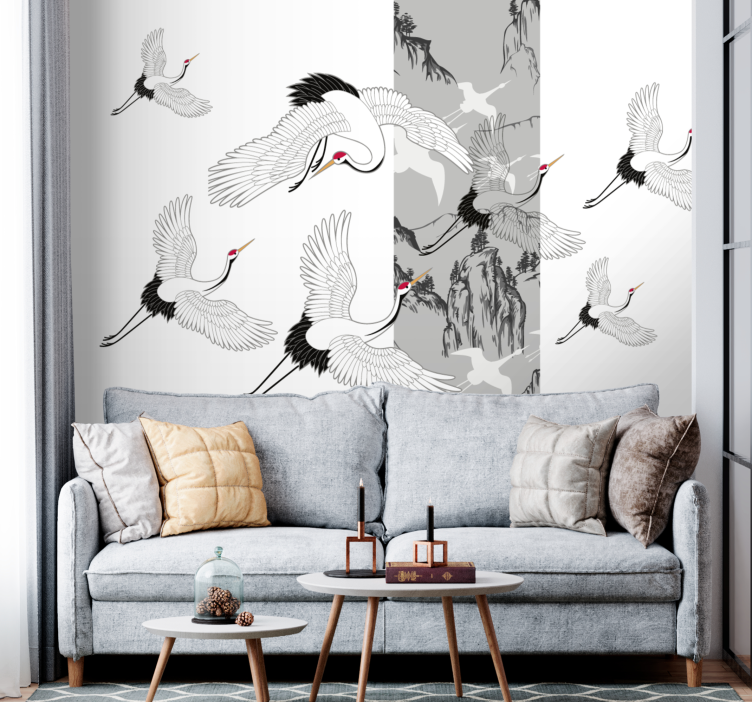 Animals wall mural with flying cranes design - TenStickers