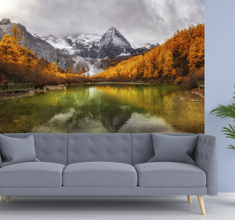 Autumnal Lake wall mural mountain - TenStickers