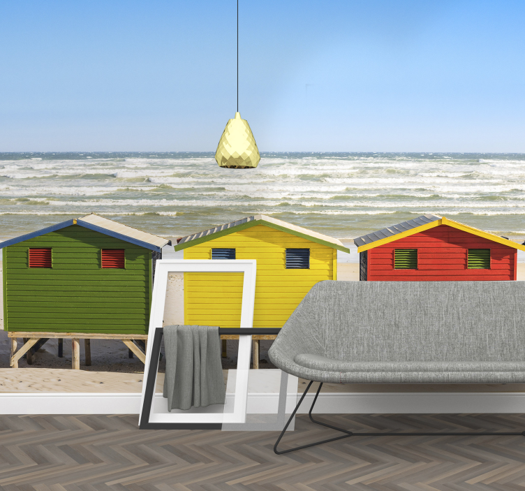 Beach Hut Panorama under the sea wall mural - TenStickers