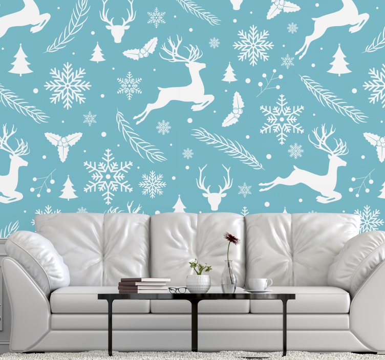 Blue and white pattern Christmas wall mural - TenStickers