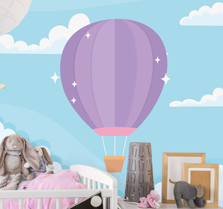 Bright hot air balloon sky clouds wall Murals - TenStickers