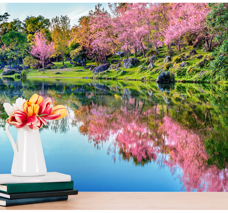 Cherry Blossom Reflections flower wall mural - TenStickers