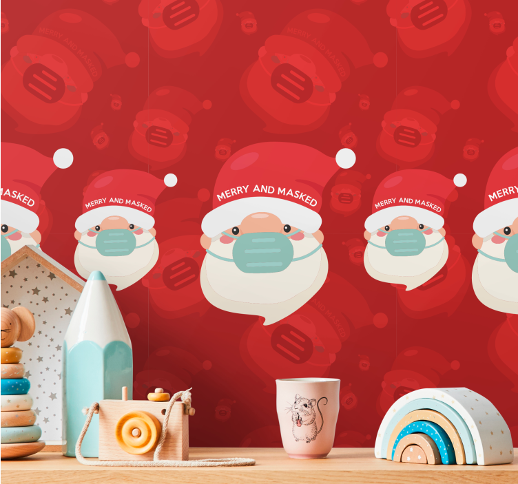 Christmas wall mural santa with mask - TenStickers
