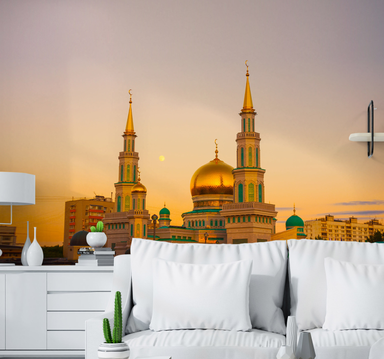 City wall mural golden mosque towers - TenStickers