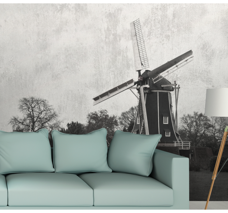 City wall mural historic windmill landscape - TenStickers