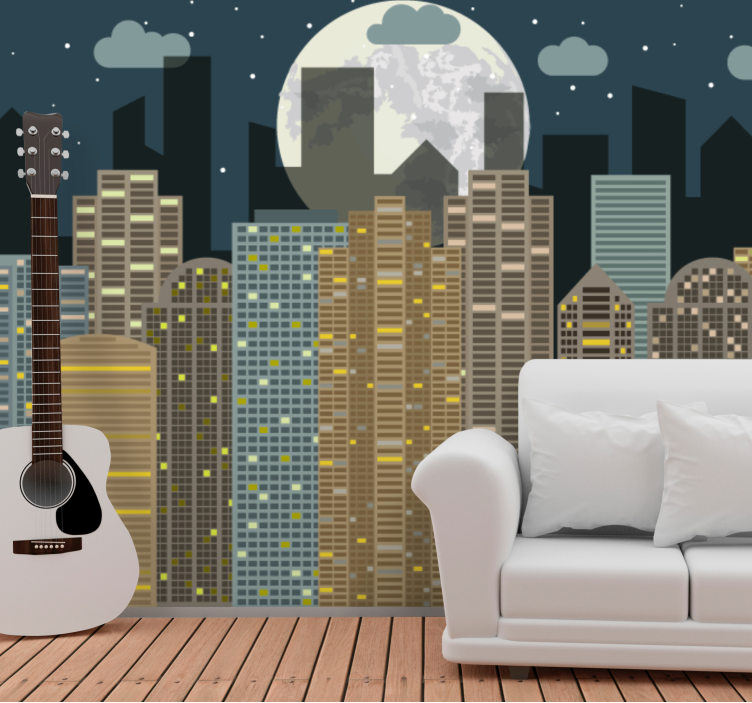City wall mural urban horizon nightscape - TenStickers