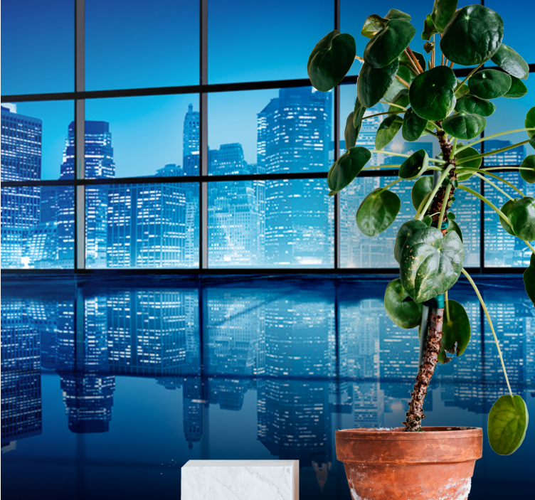 City wall mural urban nightscape reflection - TenStickers