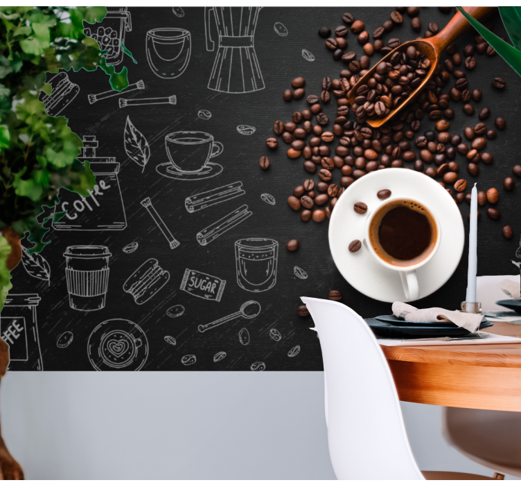 Coffee culture elements quote wall mural - TenStickers