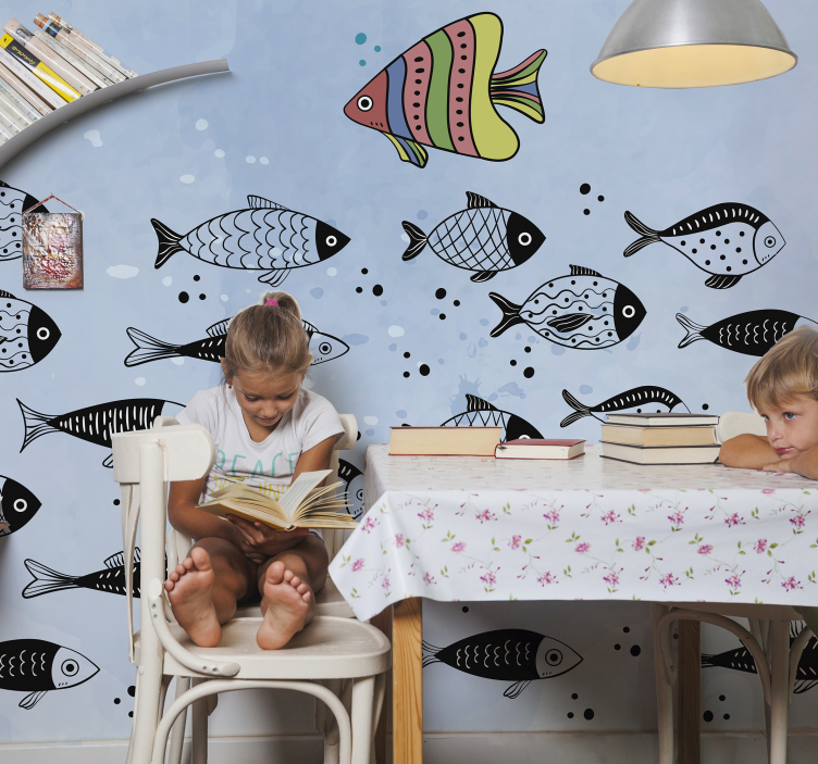 Dining room wall mural colorful fish display - TenStickers