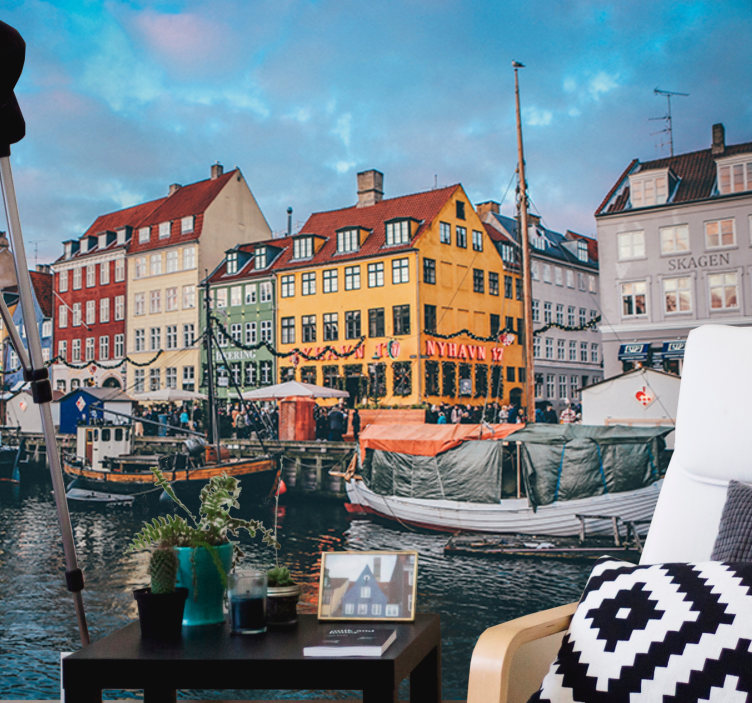 Copenhagen houses with ships wall mural - TenStickers