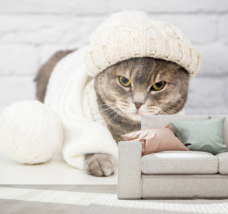 Cozy Knitted Cat animals wall mural - TenStickers