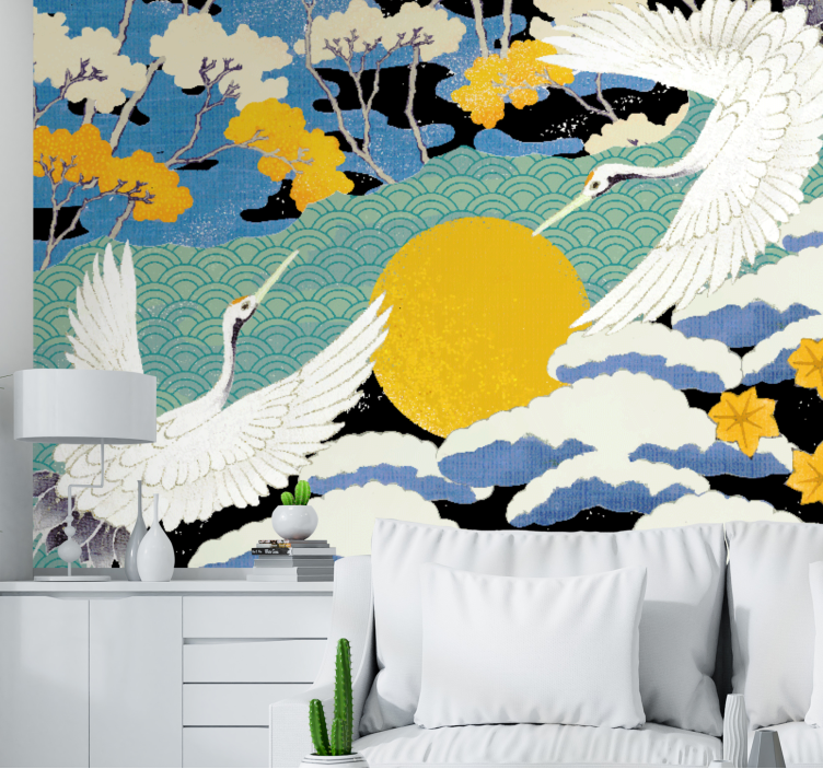 Cranes and Sun wall mural nature - TenStickers