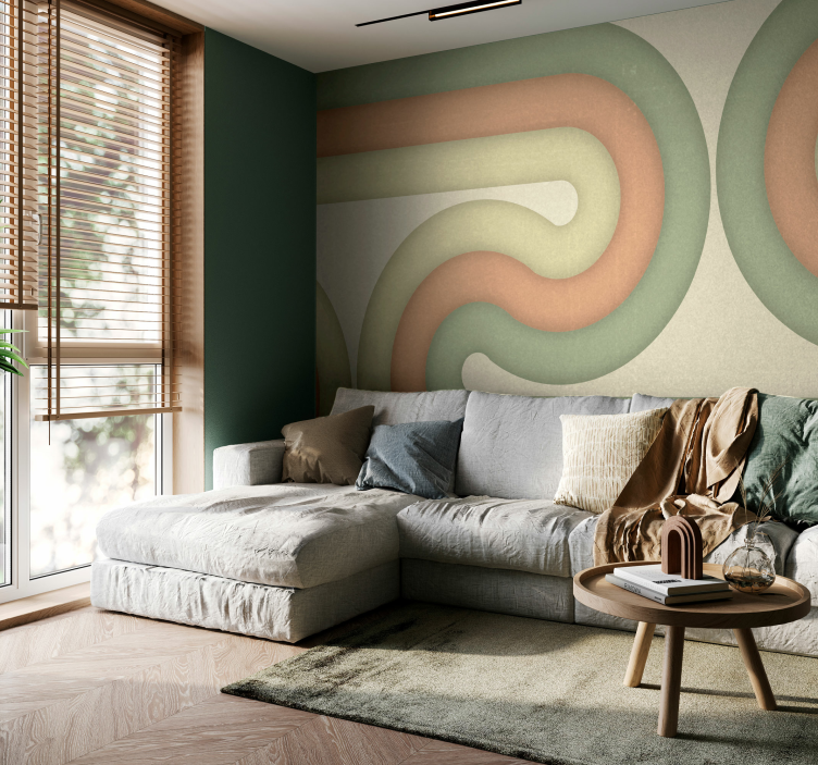 Curved retro pattern living room wall mural - TenStickers