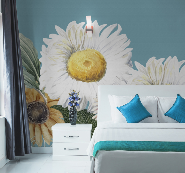 Daisy and sunflower flower wall mural - TenStickers