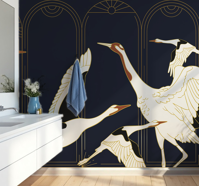 Elegant Crane wall mural bathroom - TenStickers