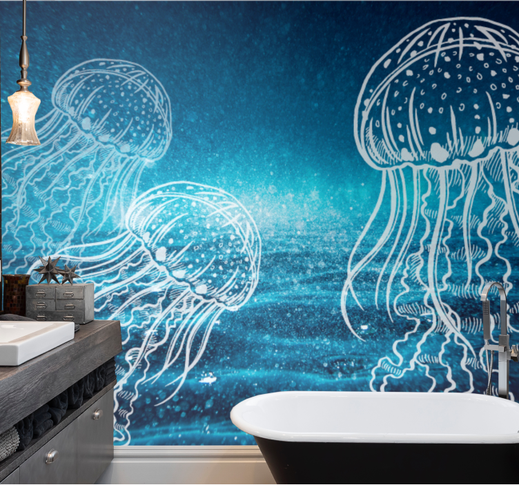 Elegant jellyfish dance wall mural bathroom - TenStickers