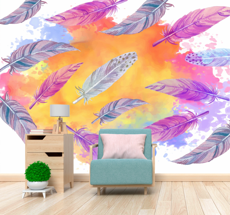 Flower wall mural colorful feather designs - TenStickers