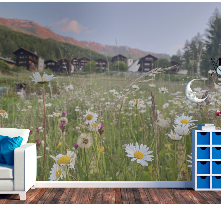 Flower wall mural flowering meadow scene - TenStickers