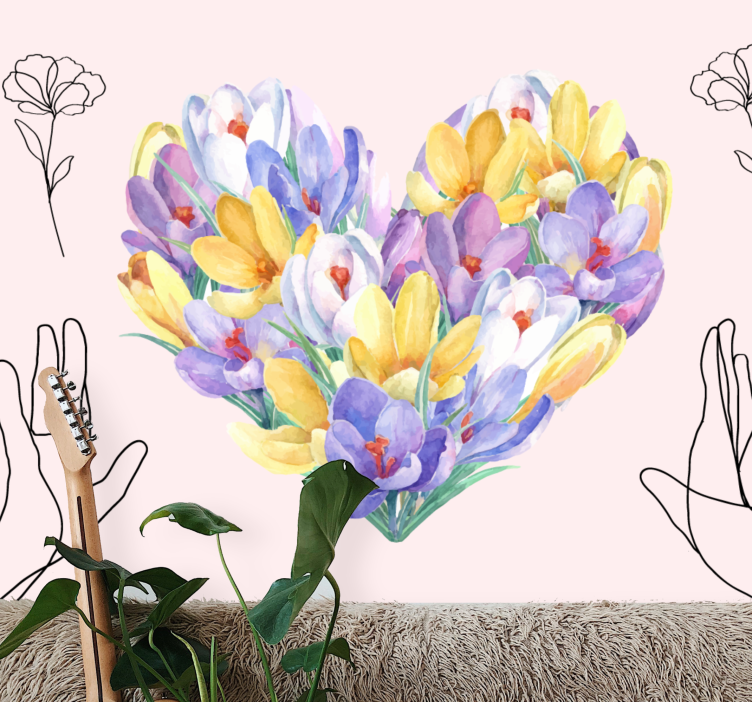 Flower wall mural heart-shaped bouquet design - TenStickers