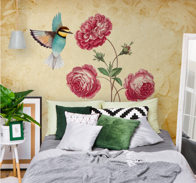 Flower wall mural hummingbird and roses - TenStickers