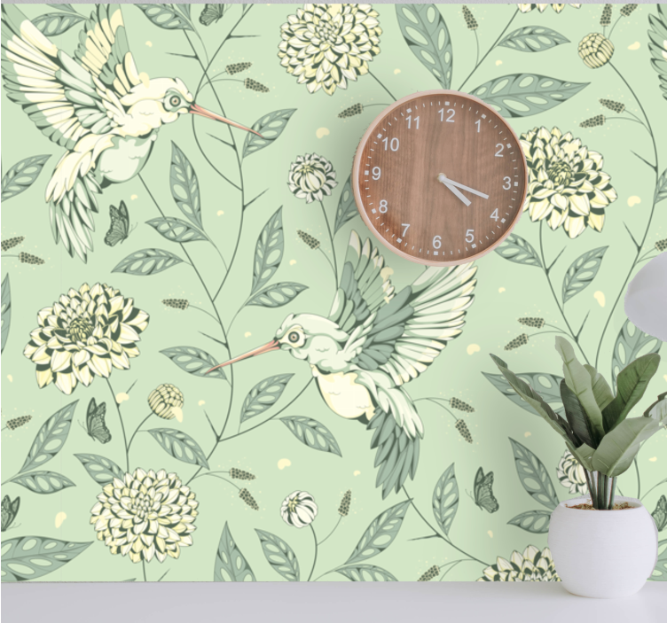 Flower wall mural hummingbirds among blossoms - TenStickers