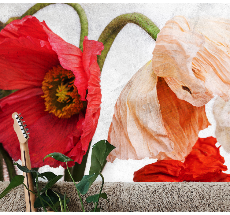 Flower wall mural lush poppy blooms - TenStickers