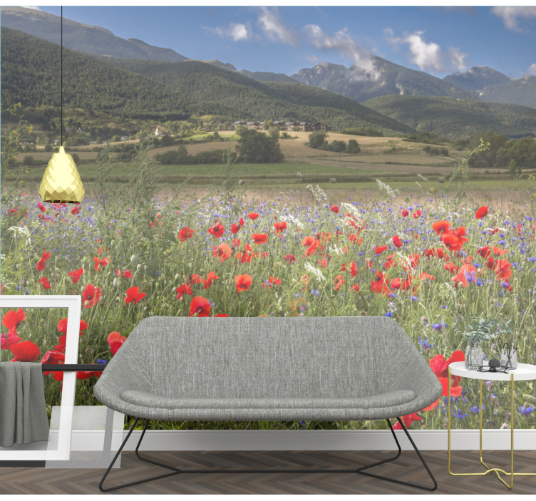 Flower wall mural poppy meadow view - TenStickers