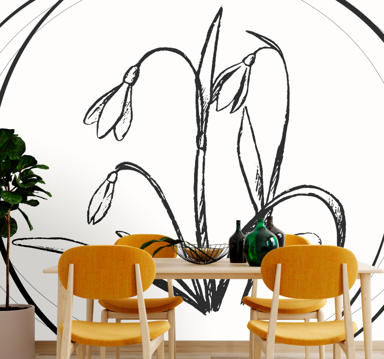 Flower wall mural snowdrop flower outline - TenStickers