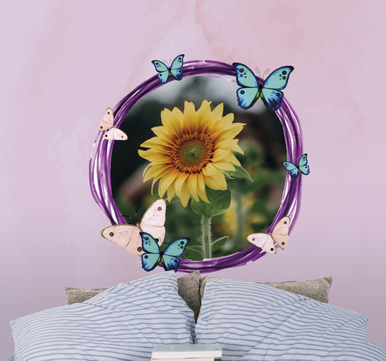 Flower wall mural sunflower with butterflies - TenStickers