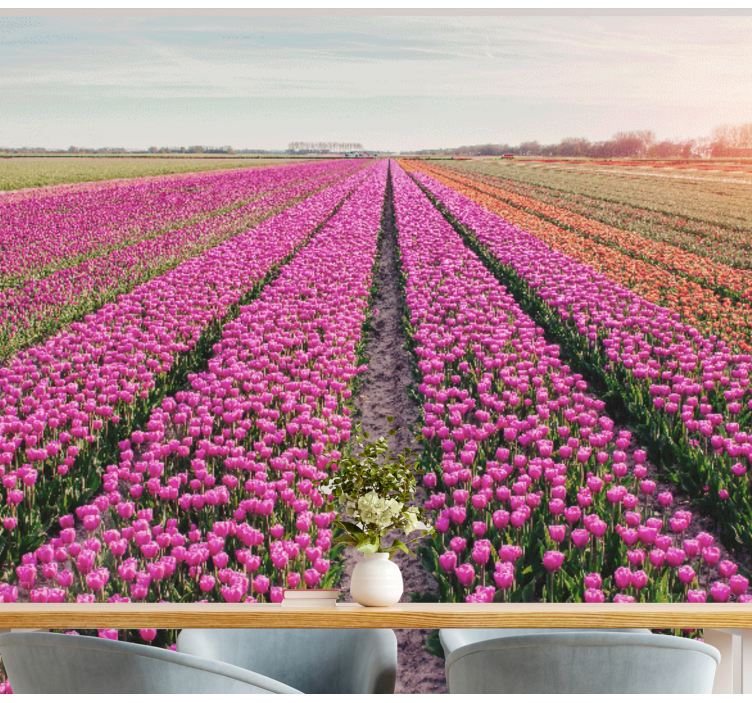 Flower wall mural tulip meadow landscape - TenStickers