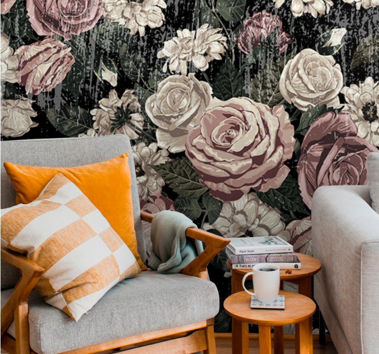 Flower wall mural vintage floral explosion - TenStickers