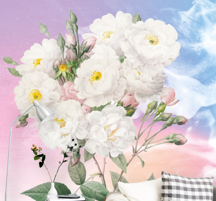 Flower wall mural white floral arrangement - TenStickers
