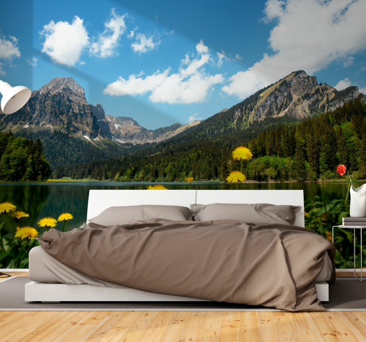 Flowers landscape by the water wall mural - TenStickers